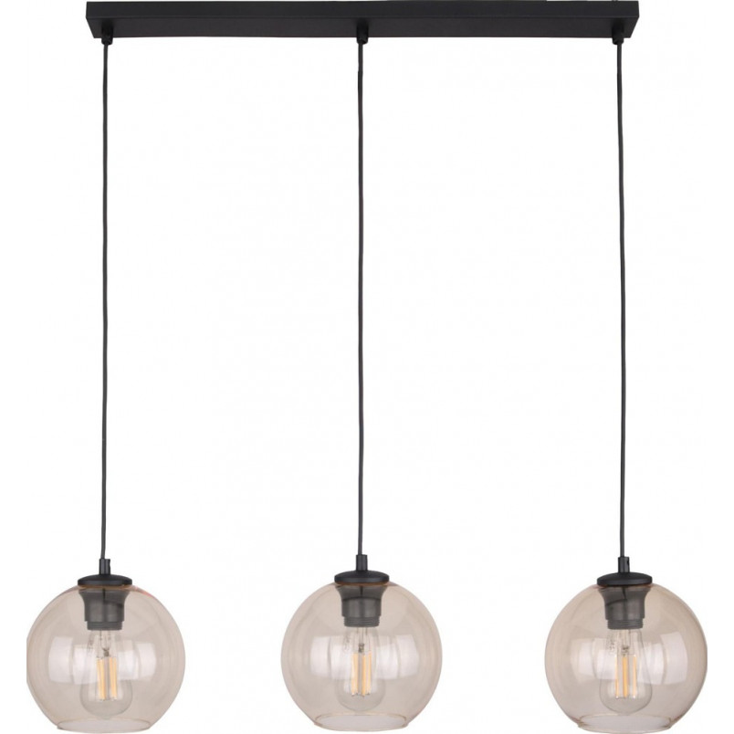 Lampa wisząca 3 szklane kule na listwie Cubus 77cm bursztynowa TK Lighting