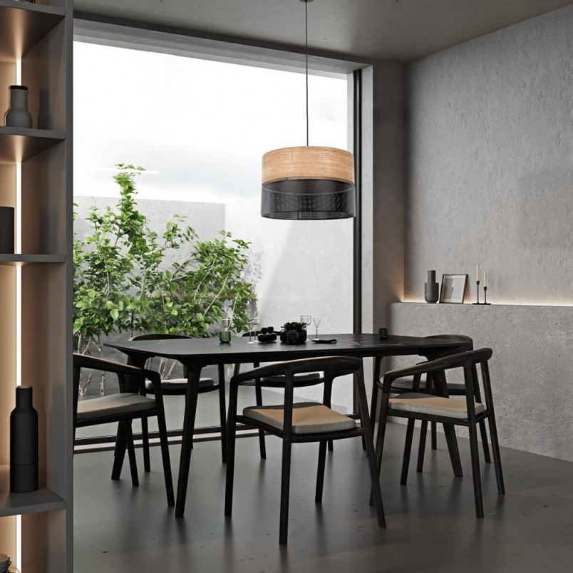 Lampa wisząca ażurowa z drewnem Nicol 50cm czarna TK Lighting