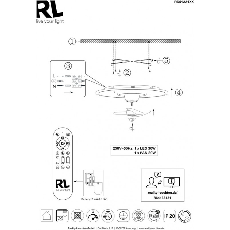Plafon nowoczesny z wentylatorem i pilotem Nybro LED czarny Reality