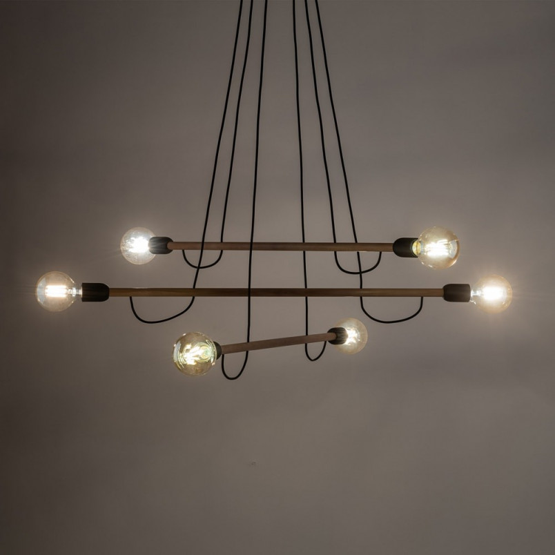 Lampa wisząca loft "patyczak" Helix Wood VI 93cm czarny / jasne drewno TK Lighting
