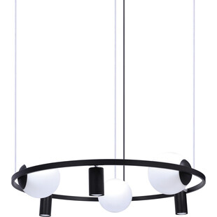 Lampa wisząca 6 szklanych kul z reflektorkami Orbit 78cm biało-czarna Zumaline