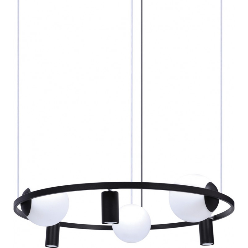 Lampa wisząca 6 szklanych kul z reflektorkami Orbit 78cm biało-czarna Zumaline
