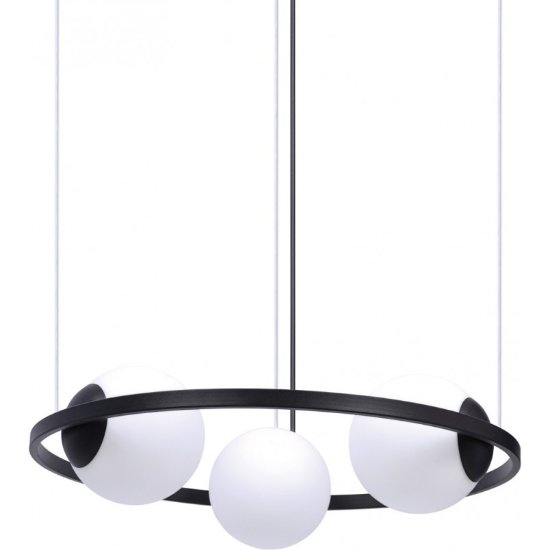 Lampa wisząca okrągła 3 szklane kule Orbit 58cm biało-czarna Zumaline