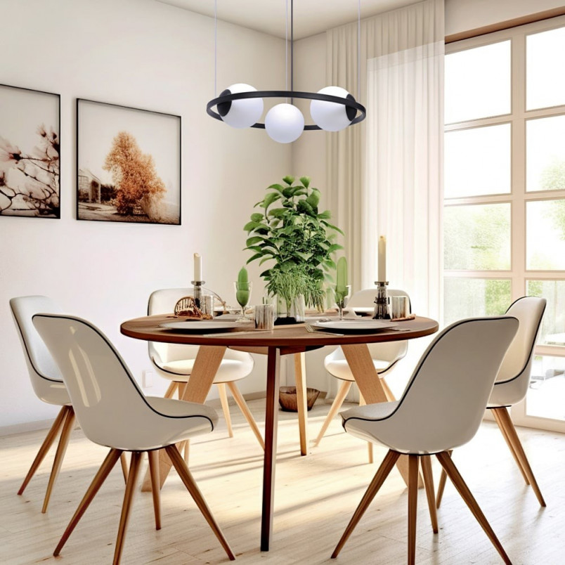 Lampa wisząca okrągła 3 szklane kule Orbit 58cm biało-czarna Zumaline
