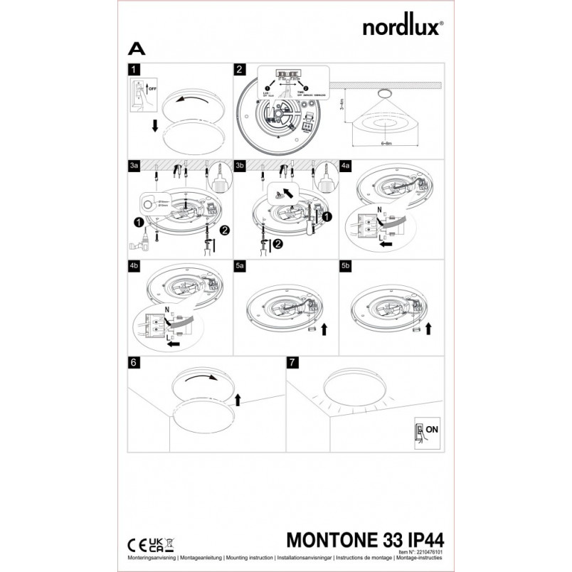 Plafon łazienkowy z czujnikiem ruchu Montone LED 3000K 33cm biały Nordlux