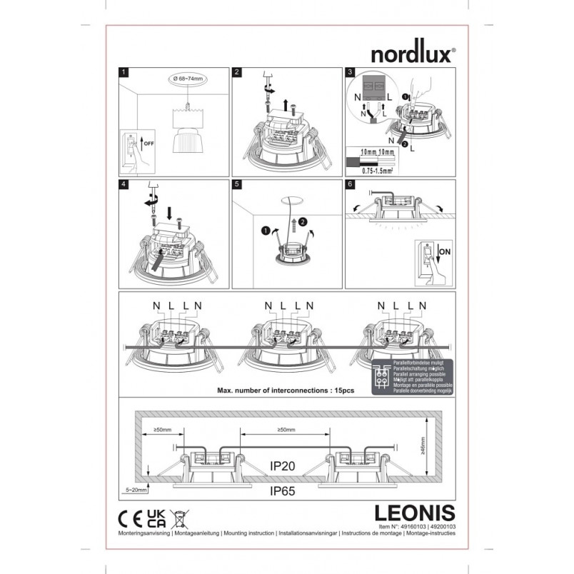 Lampa podtynkowa downlight Leonis LED 4000K czarna 3 sztuki Nordlux