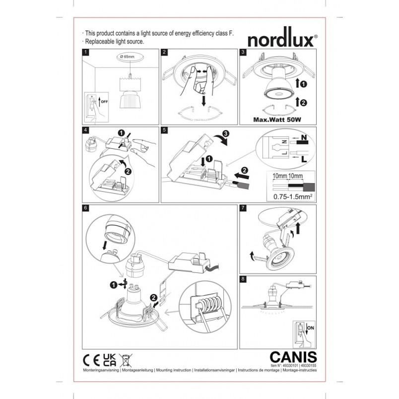Lampa podtynkowa downlight 3 sztuki Canis LED 2700K biała Nordlux