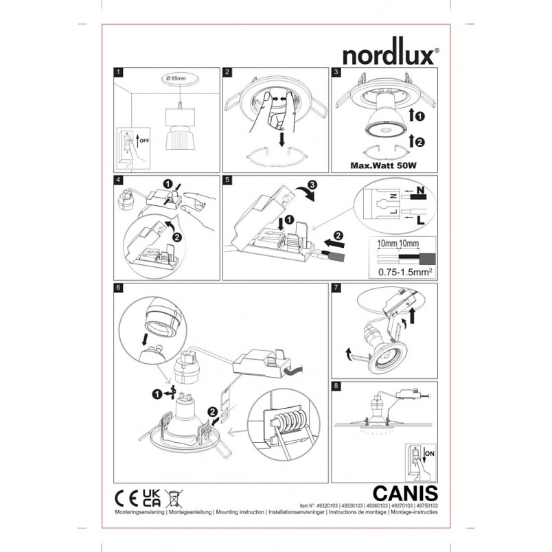 Lampa podtynkowa downlight Canis LED 2700K czarna Nordlux