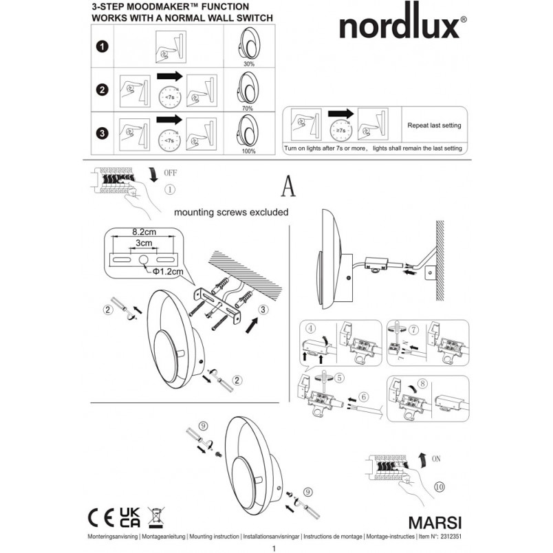 Kinkiet z włącznikiem okrągły Marsi LED biały Nordlux