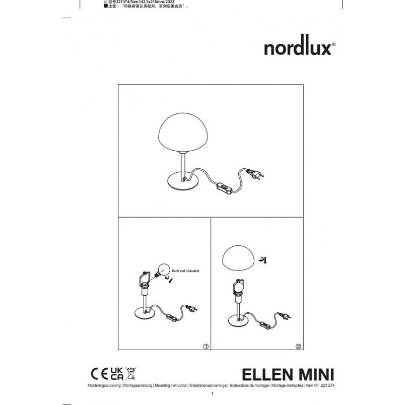 Lampa stołowa grzybek Ellen Mini biała Nordlux