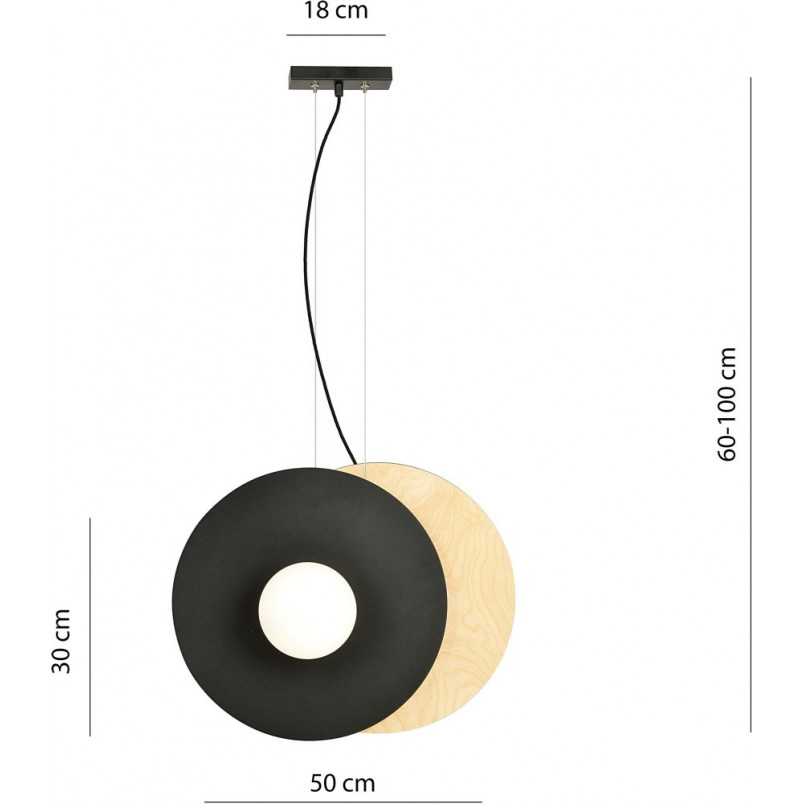Lampa wisząca 2 punktowa ze sklejki Soho 49cm drewno / opal / czarny Emibig