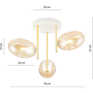 Lampa sufitowa szklana 3 punktowa Argo 38cm bursztynowy / złoty / biały Emibig
