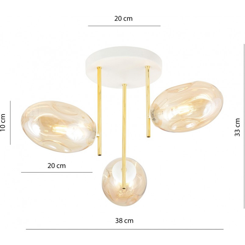 Lampa sufitowa szklana 3 punktowa Argo 38cm bursztynowy / złoty / biały Emibig