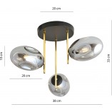 Lampa sufitowa szklana 3 punktowa Argo 38cm grafit / złoty / czarny Emibig