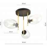 Lampa sufitowa szklana 3 punktowa Argo 38cm przeźroczysty / złoty / czarny Emibig