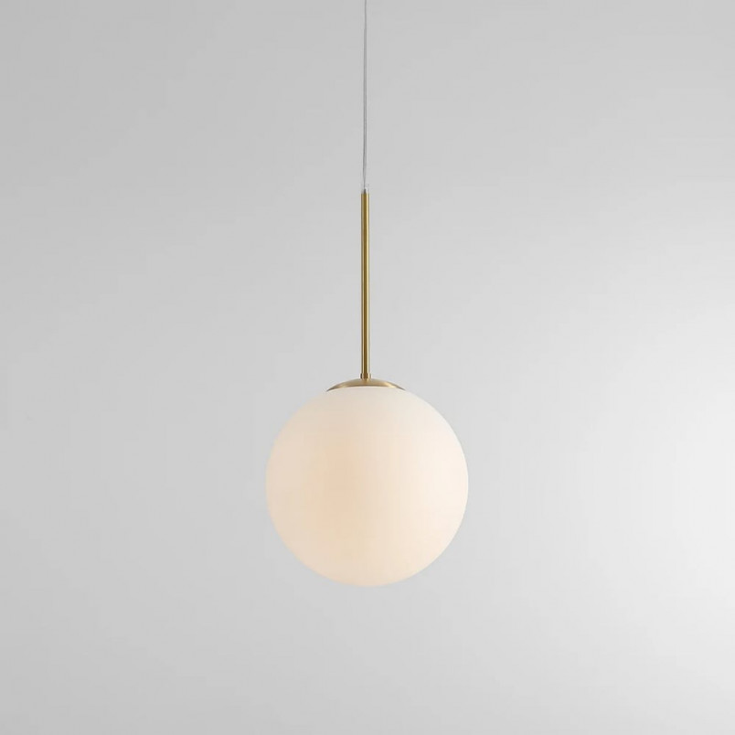 Lampa wisząca szklana kula Bosso 30cm biało-mosiężna Aldex