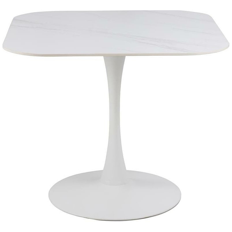 Stół kwadratowy na jednej nodze Malta 90x90cm biała ceramika / biały mat Actona