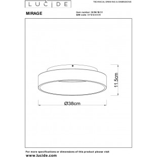 Plafon nowoczesny ściemniany Mirage LED 38cm 2700K biały Lucide