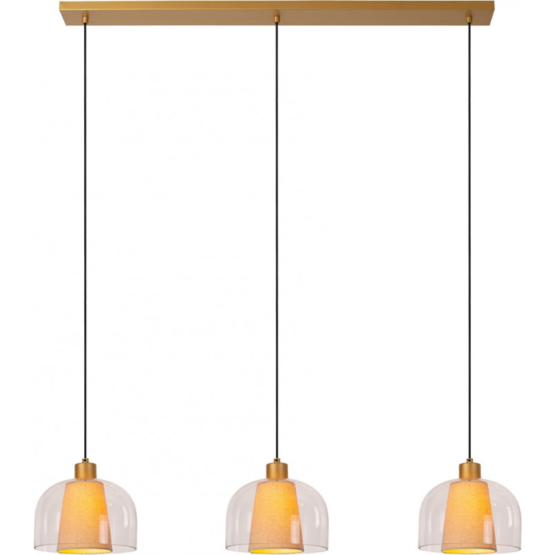Lampa wisząca szklana potrójna na listwie Gunhild 122cm przezroczysty / kremowy / matowe złoto Lucide