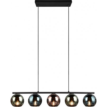 Lampa wisząca podłużna 3 szklane kule Sheldon 83cm niebieski / zielony / miedziany / czarny Reality