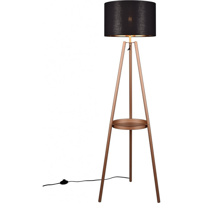 Lampa podłogowa na trójnogu ze stolikiem Colette czarno-złoty / kawowy Reality