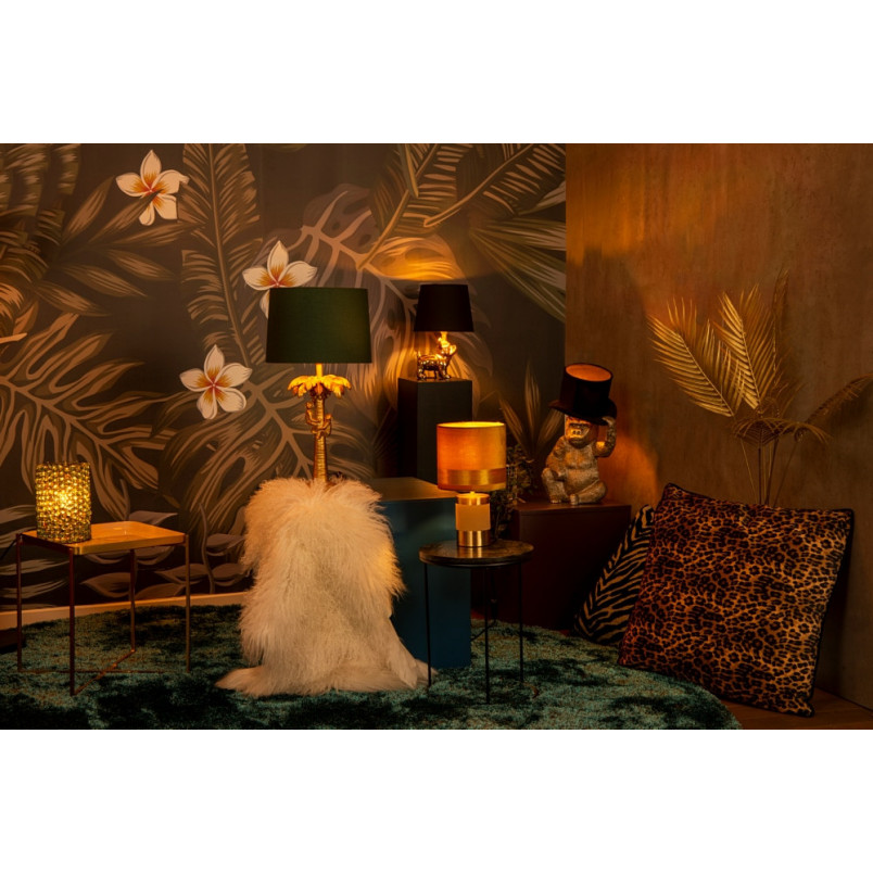 Lampa stołowa dekoracyjna z abażurem Coconut czarno-mosiężna Lucide