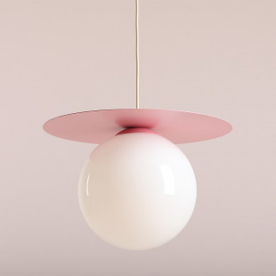 Lampa wisząca szklana kula Loop 40cm biały / różowy Aldex