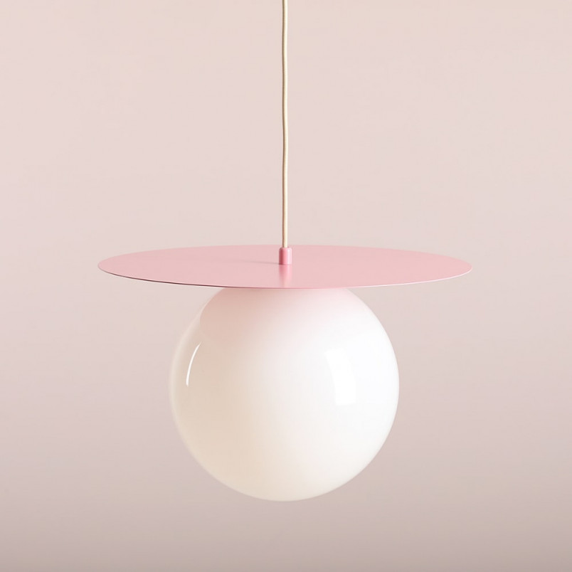 Lampa wisząca szklana kula Loop 40cm biały / różowy Aldex