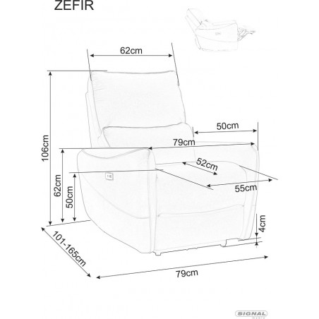 Fotel rozkładany z ekoskóry Zefir szary Signal