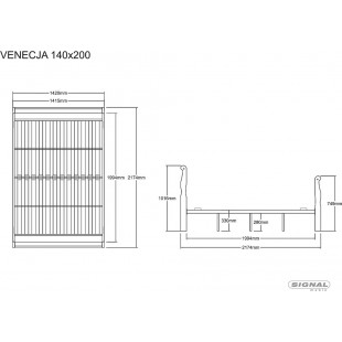 Łóżko drewniane Venecja 140x200cm czereśnia antyczna / czarny Signal