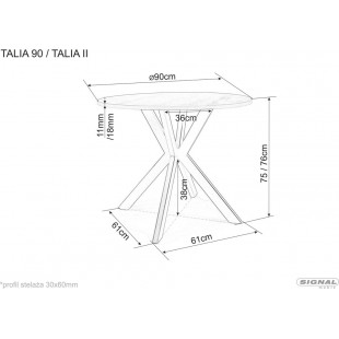 Stół okrągły ceramiczny Talia 90cm biały marmur / czarny mat Signal