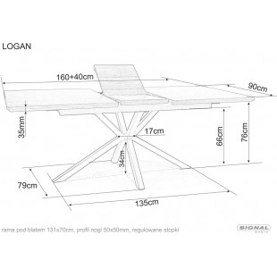 Stół rozkładany loft Logan 160x90cm orzech / czarny mat Signal