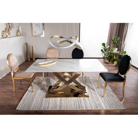 Stół ceramiczny glamour Hermes 160x90cm biały efekt marmuru / złoty Signal