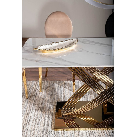 Stół ceramiczny glamour Hermes 160x90cm biały efekt marmuru / złoty Signal