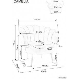 Fotel welurowy muszelka Camellia Velvet  szary / złoty Signal