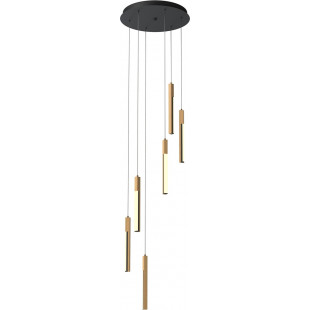 Lampa wisząca drewniana 6 punktowa Eliot LED 40cm jasne drewno / czarny mat Zumaline
