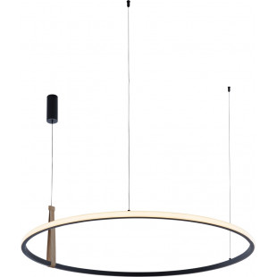 Lampa wisząca okrągła minimalistyczna Claud LED 90cm czarny / drewno Zumaline