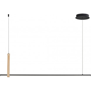Lampa wisząca podłużna minimalistyczna Claud LED 110cm czarny / drewno Zumaline