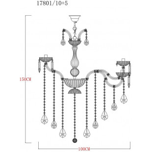 Żyrandol wiszący z kryształkami Chateau 100cm srebrny / przeźroczysty / dymiony Zumaline