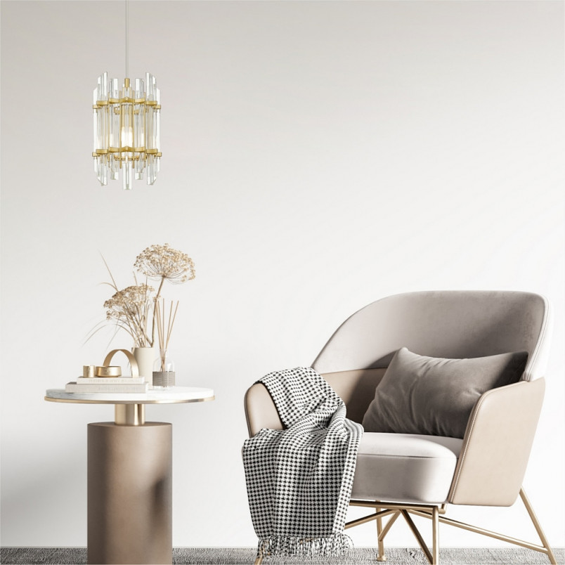 Lampa wisząca szklana hampton Alexandria 19cm transparentny / złoty Zumaline