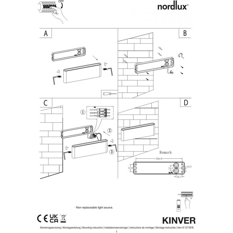 Kinkiet zewnętrzny elewacyjny Kinver LED 26cm czarny Nordlux