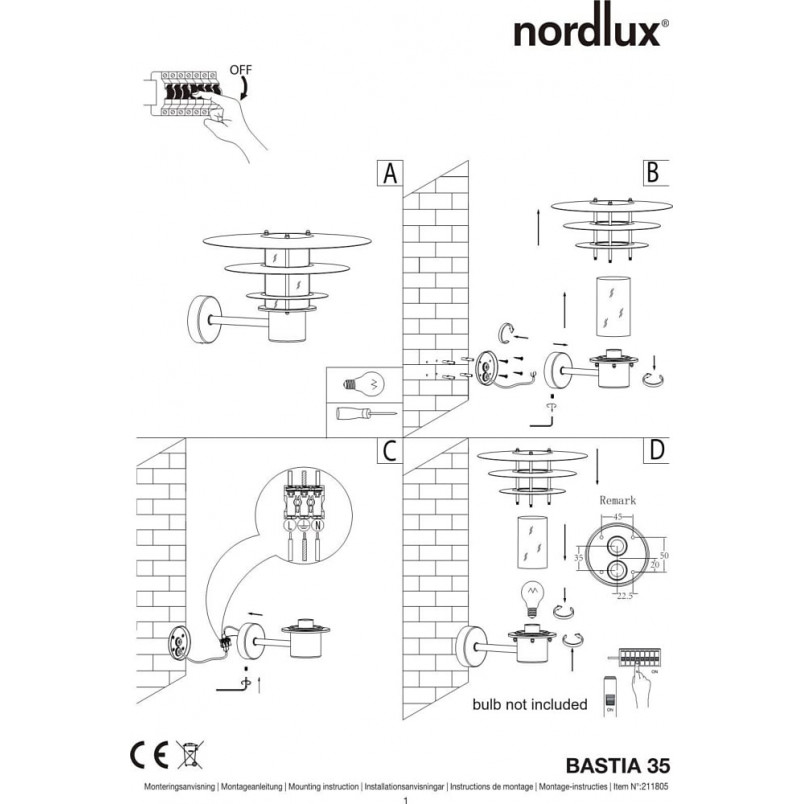 Kinkiet zewnętrzny latarnia Bastia 35cm stal galwanizowana Nordlux