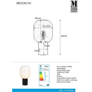 Lampa stołowa szklana Brooklyn 44 Biały/Czarny marki Markslojd