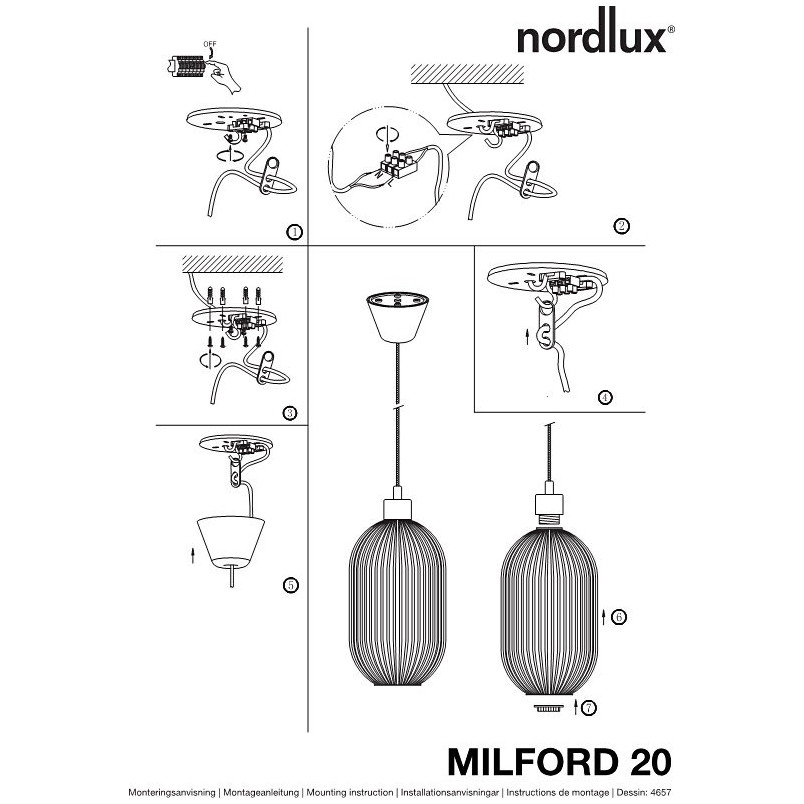 Lampa wisząca szklana Milford 20 Biała marki Nordlux