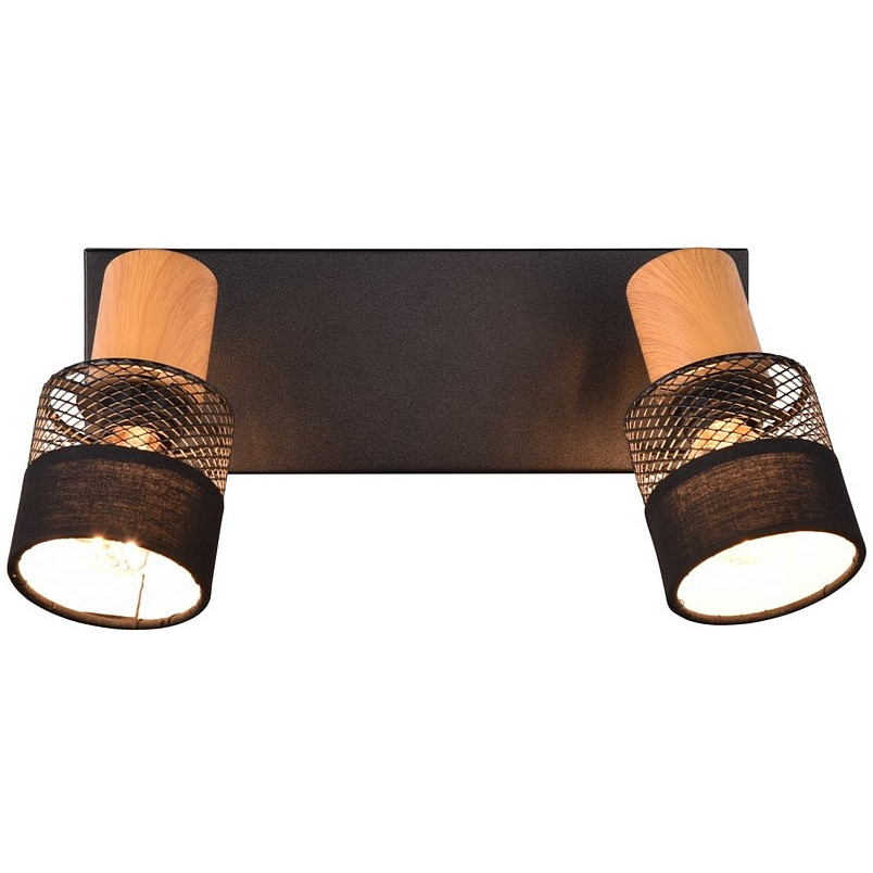 Reflektor sufitowy ażurowy loft Nandini II czarny mat / drewno Trio