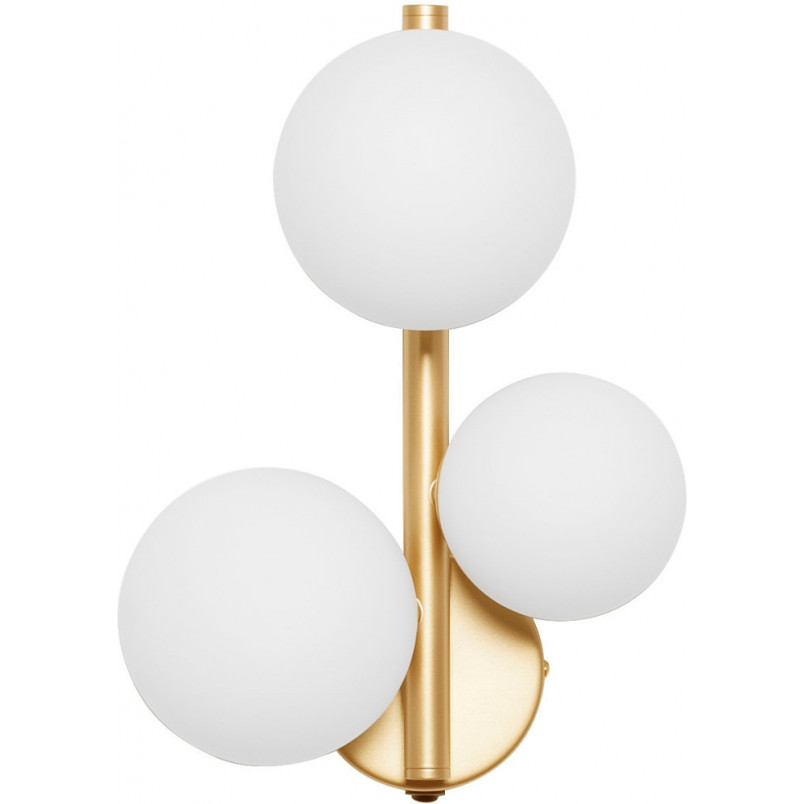 Kinkiet 3 szklane kule glamour Nerro - elegancki design, opalowe szkło, złote detale