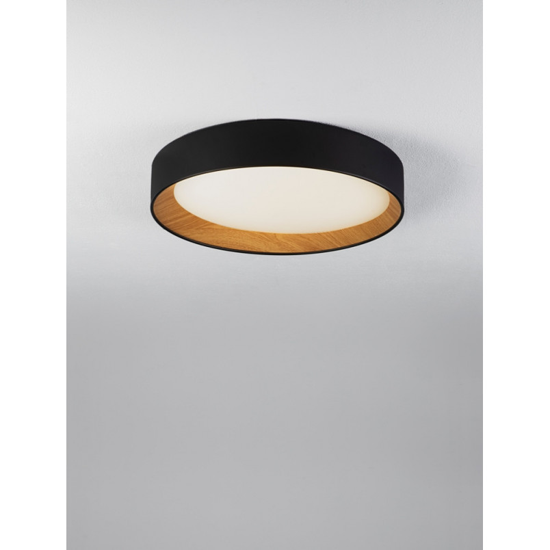 Plafon skandynawski ściemniany Nordicos LED 45cm czarny / drewno