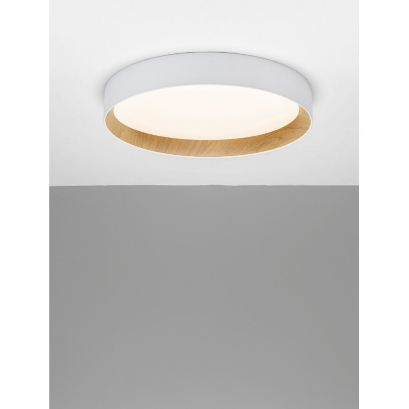 Plafon skandynawski ściemniany Nordicos LED 60cm biały / drewno