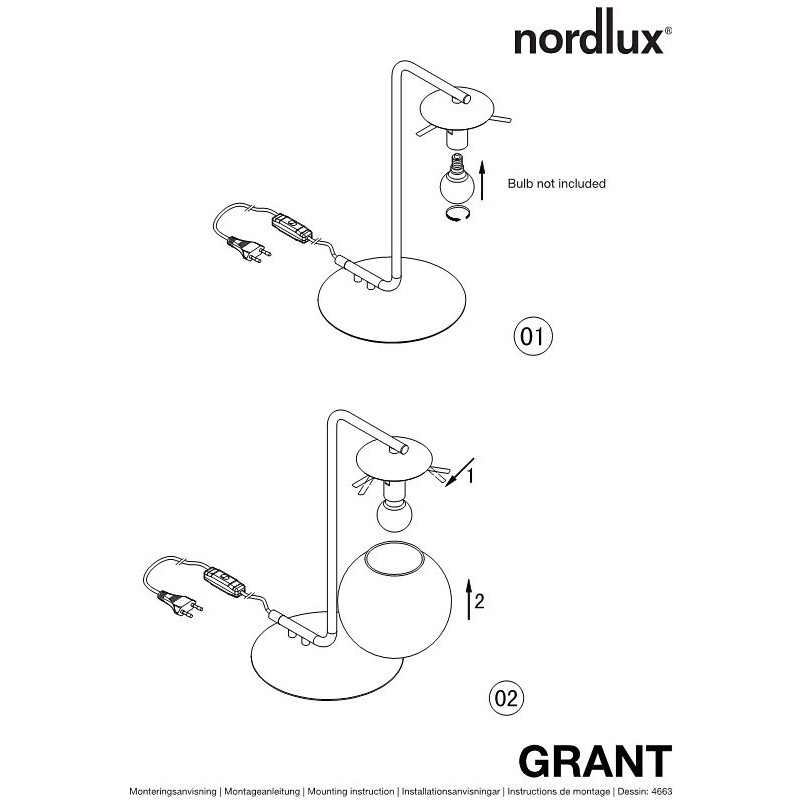 Lampa stołowa szklana kula Grant Czarny/Biały marki Nordlux