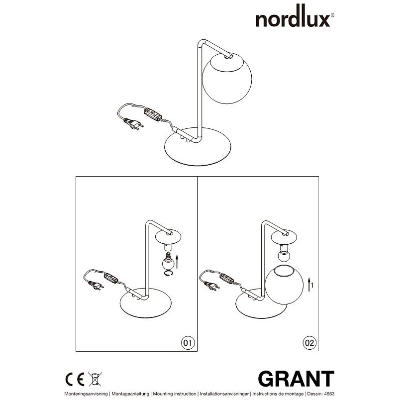Lampa stołowa szklana kula Grant Mosiądz marki Nordlux